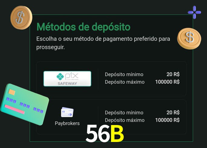 O cassino 56B oferece uma grande variedade de métodos de pagamento